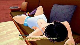 the caretaker milf gives blowjob leading to creampie in hentai game