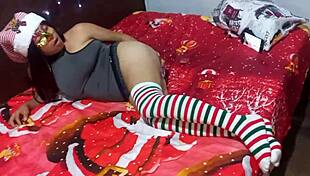 On christmas day, a delicious indian engages in masturbation against the system while wearing latin underwear.