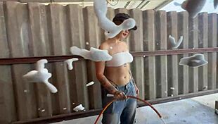 Teen car washer takes big cock in throat and gets fucked in forest.