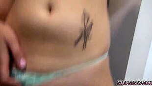 the teen gives a footjob and blowjob under the table, then spanish anal, annoying