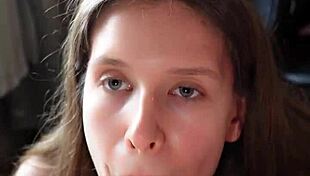 looking in your eyes while sucking dick and balls until cum in mouth