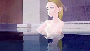 Anime woman bathing in public sento