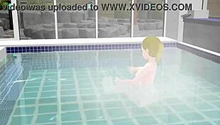 Anime woman bathing in public sento