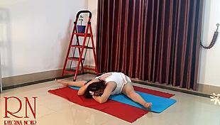 Nude yoga regina noir teases in gym panties