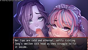 Intense Double Blowjob Contest In Harem World Hentai Ep 19: Ghost And Maid Battle With Huge Cocks!