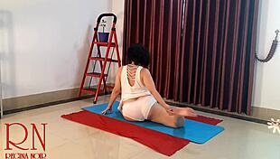 Nude yoga regina noir teases in gym panties