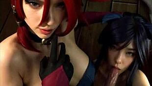 Miss Fortune and Ahri cosplay in uncensored hentai action