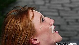slutty babe swallows cum after facial