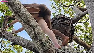 my lover fucks my ass on a tall tree, his big black cock stretching me