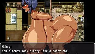 Tanned girl Natsuki's pregnant pussy squirts from milking machine in hentai game