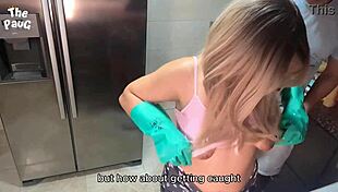 Stepmother Showers While Stepdaughter Bangs Guy in Store with Big Tits