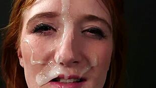 slutty babe swallows cum after facial