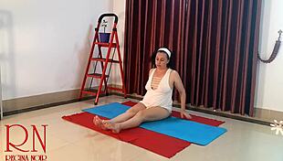 Nude yoga regina noir teases in gym panties