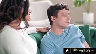 Annoyed milf Penny Barber rides and disciplines stepson in rough quickie phone sex.