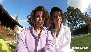 Hairy amateur babes licking and fingering in the shower for orgasm 😍