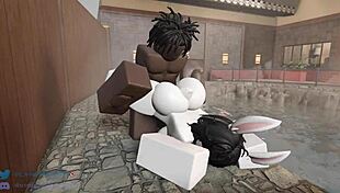 in the game, the bunny rides rough, bouncing with big ass, leading to creampie and masturbation