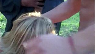 Hot Blonde Teen In Public Orgy Tease