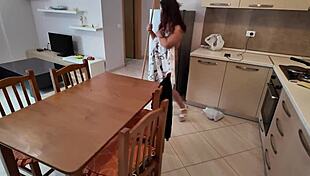 Stepmom shocked by stepson's big dick. Naked milf in pov exhibitionist encounter.