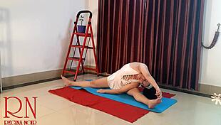 Nude Yoga Regina Noir Practices In Gym With Ripped Clothes