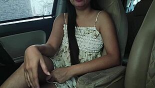 Blackmailing girlfriend outdoor with ex best friend in car