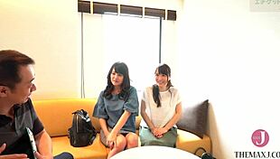 manami in wild threesome with older men, squirting flood in shibuya store