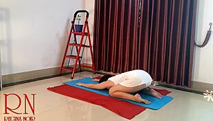 Nude Yoga Regina Noir Practices In Gym With Ripped Clothes