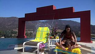 Dee gets massaged and fucked by the pool