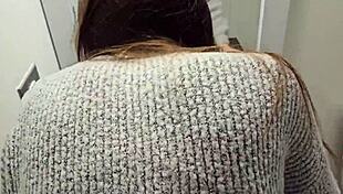 petite girl moaning in the bathroom with miniskirt and homemade video, skinny and tight