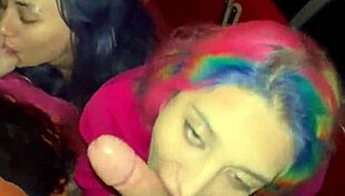 girls surprise guy with sloppy blowjob and cum on boat