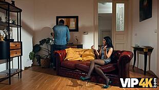 this sexy brunette mistakes the whistle for a signal to suck an old man's cock in stockings