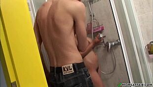 Stepson admires stepmom's big tits and hairy body