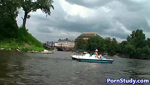 Eurobabe rides waterbike naked in public fetish scene