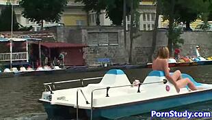 Eurobabe rides waterbike naked in public fetish scene