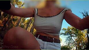 Amazing milf flashes her big tits on a public bike ride!