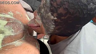 Black Bitch Endures Humiliating Rimming And Throatfuck, Puking Green Ice Cream Then Slurping It Up
