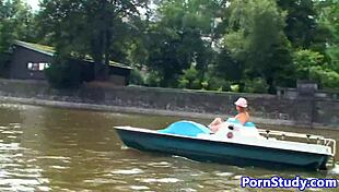 Eurobabe rides waterbike naked in public fetish scene