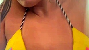 Training in tiny bikini at beach gym, pussy dripping wet 😍