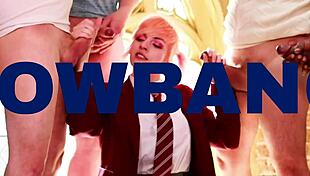 A young 18+ girl in costumes gives sloppy blowjob and swallows cumshot