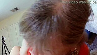 Granny Carmen in Red Sucks Cock Like a Pro!