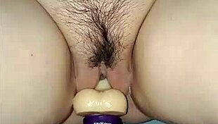 handcuffed amateur wife squirts hard on mechanical dildo toy.