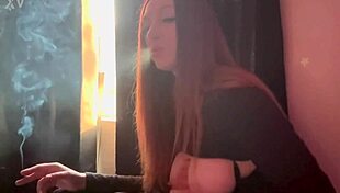 Hot milf artemisia love shows big boobs while smoking.