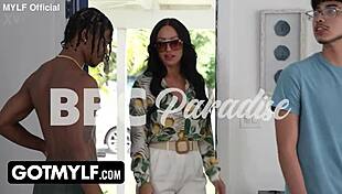 whoa, stepmom and stepson sharing a massive orgasm in mmf threesome! 🔥