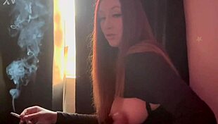 Hot milf artemisia love shows big boobs while smoking.