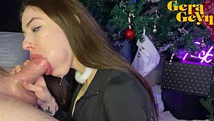 christmas deepthroat leads to huge cum facial on teen