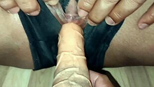 This sexy cuckold wife devours the painter's big cock, swallowing his cum.