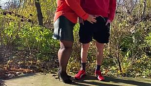 Mother-in-law gets daring holding my dick during outdoor pee moments