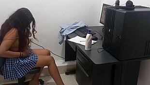 18-year-old studies in skimpy uniform, feeling hot