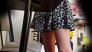 Friend of my stepsister visits, showing off her upskirt