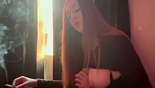 Hot milf artemisia love shows big boobs while smoking.