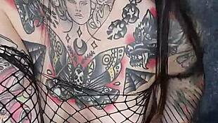 Goth girlfriend rides vibrating dildo to explosive orgasm, wow!